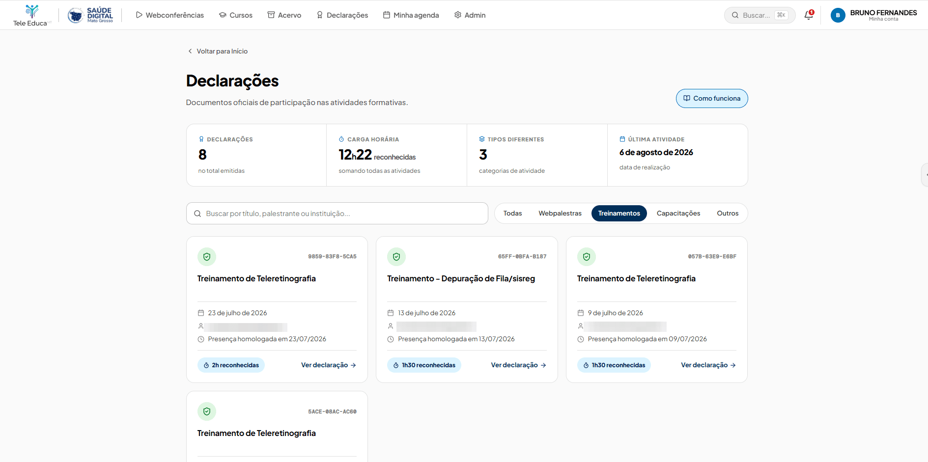 Certificates hub — training-hour certificates issued automatically.